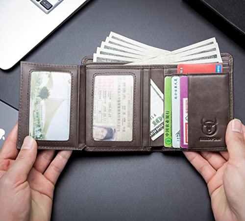 BULLCAPTAIN Genuine Leather Bifold Men Wallet RFID Blocking Credit Card Holder Minimalist Wallet with 2 ID Window (Dark Grey)2