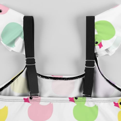 Image of Girls One Piece Swimsuit Cute Alpacas Hearts Stars Ruffles Swimwear Bathing Suits 3-12 Years
