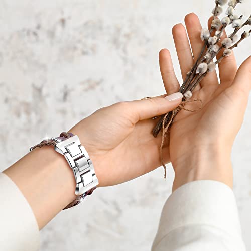 Acedax Bracelet Work With Apple Watch Bands 38Mm 40Mm 41Mm, Boho Chic Leather Strap For Series 8 Apple Watch Band With Silver Metal Buckle, Multilayer Wrap Jewelry For Iwatch Series 7 6 Se 5 4 3 Women #TOP6