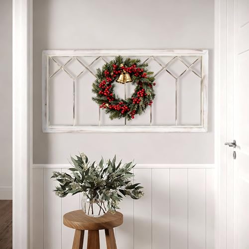 Oakrain Wood Window Frame Wall Art, 39\"x 20\" Rustic Wall Decor, Farmhouse Window Pane Decor for Wall, Decorative Wall Sculptures for Living Room, Bedroom, Entryway, Hallway, Distressed White