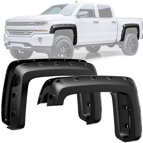 YITAMOTOR Smooth Fender Flares Compatible with 2014-2018 Chevrolet Silverado 1500 5.8 (Short Bed) Pocket Bolt-Riveted Style 4 Pcs Paintable Wheel Flares