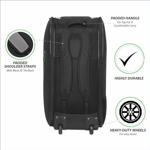 Image of DSC Spliit 3003 Cricket Duffle Kit Bag with Wheels - Large Capacity Sports Equipment Travel Bag for Players, Color - Black /Green