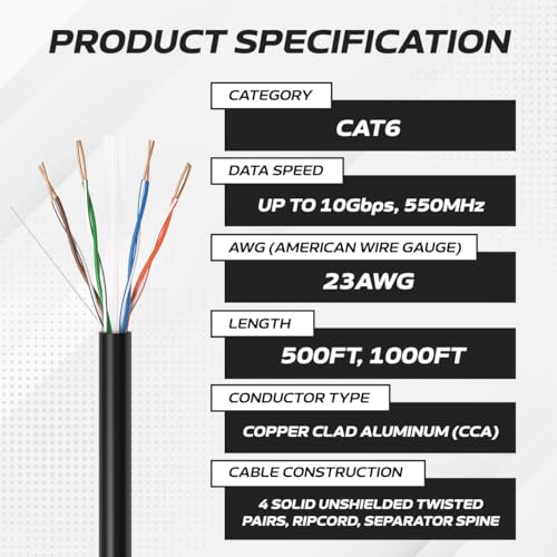 Cable Ethernet Cat6 CMR 1000ft RJ45 UTP Negro miniatura 2