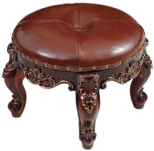 Pouf Ottoman en Cuir PU de Style Européen Vintage avec Siège Rembourré