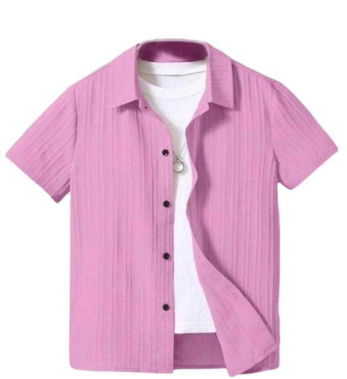 Image of Vikita Enterprise Devansh Cotton Stylish Boys Shirts Regular Fit Hawaiian Sugarcane Strips Popcorn Plain Unisex Shirt