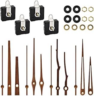 4 Pcs Silent Quartz Clock Mechanism Kit for 12'' Dial, High Torque Clock Movement Battery Powered with 4 Pairs Walnut Short Long Shaft Clock Hands, Wall Clock Mechanism for Parts Motor Clock Repair