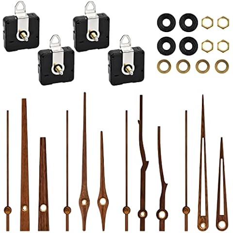 4 Pcs Silent Quartz Clock Mechanism Kit for 12'' Dial, High Torque Clock Movement Battery Powered with 4 Pairs Walnut Short Long Shaft Clock Hands, Wall Clock Mechanism for Parts Motor Clock Repair Cover