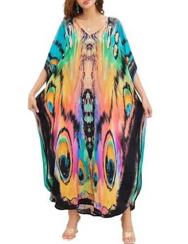Bsubseach Kaftan Dresses for Women Plus Size Bathing Suit Cover up V Neck Batwing Dress Loose Loungewear Maxi Beach Cover Ups