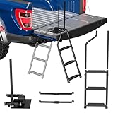 CROSSHIP Foldable Pickup Truck Tailgate Ladder -Truck Bed Step for Pickup with Non-Slip Wide Pedal, Stainless Steel Self-Drilling Screws, Sturdy Rubber Feet, Universal for F150, RAM 1500, F250, Tacoma