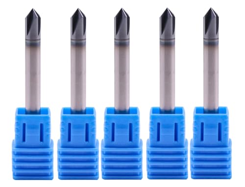 Image of 4 Flute 90 Solid Carbide Chamfer End Mill Set(5Pcs, 3 /16 inch), AlTiN Coated | 90 Chamfer Angle, 3 /16 inch Shank 2 inch OAL, Single End, V Groove Router Bit, for Milling Alloy Steel, Carbon Steel, Cast Iron