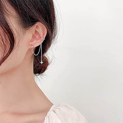 IMINI Boucles d'oreilles à clip Planet CZ lune et étoile en argent sterling 925 avec fermoir tige asymétrique pour femme, adolescente, fille, cadeau hypoallergénique, sterling, Oxyde de Zirconium