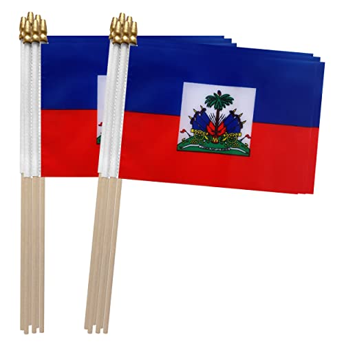 TSMD Haiti Stick Flag Haitian Small Mini Hand Held Flags 5x8 Inch 12 Pack