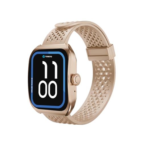 Image of Toreto Eclipz Arc Smartwatch with 1.81 inch IPS Display, Bluetooth Calling, IP67 Water Resistance, 22mm Silicone Strap, 12-Day Battery, iOS & Android Compatible (Champagne Gold)