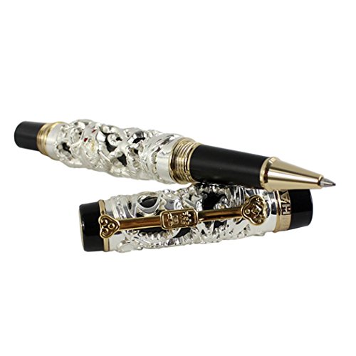 Dianoo Jinhao Dragon Phoenix 925 Silver Plated Roller Ball Pen Lucky Clip - Silver #TOP3