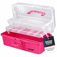 HMF Nähkasten aufklappbar mit 3 Ebenen, Sortierbox für Kleinteile | 33 x 20 x 15 cm | Pink