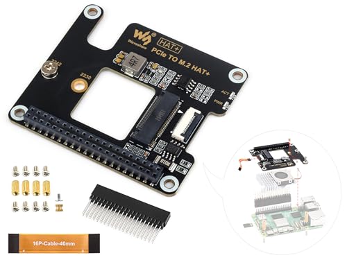for Raspberry Pi 5 PCIe to M.2 Adapter, Supports NVMe Protocol M.2 Solid State Drive, High-Speed Reading/Writing, HAT + Standard, Compatible with M.2 Drives in 2230/2242 Size, Gen2 and Gen3 Modes