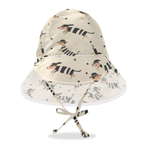 Baby Boys Girls Sun Hat Boy Beach Caps Girl Sun Protection Neck Flap Traveling Camping Hat Cute Cartoon Dachshund