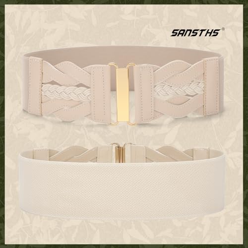 SANSTHS Vintage Stretchy Belt for Women, Womens Wide Elastic Belts for Dresses Coats, Fashion Womens Belts with Gold Buckle