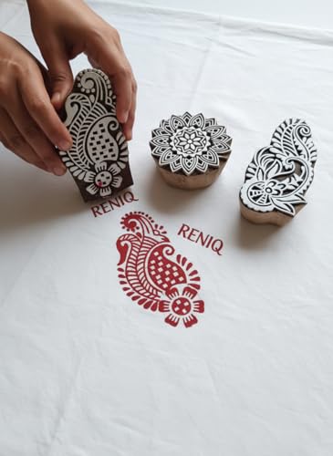 Image of RENIQ Wooden Printing Block for Fabric & DIY Craft | Handcrafted Indian Design Stamp for Textile, Pottery, Mehndi & Home Decor (Multicolor1)