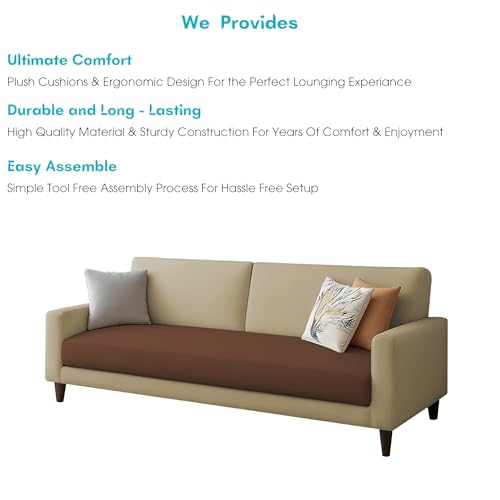 Image of Kathleen 3 Seater Sofa Set for Living Room - Foldable Convertible Couch Furniture for Home, Office or Guest Use, Modern Designer Stylish Comfortable (Cream Brown)