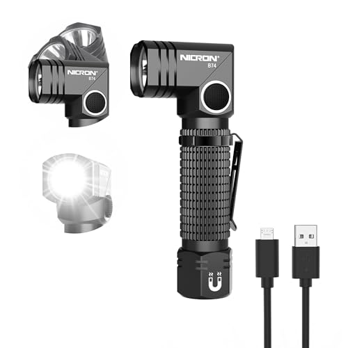 NICRON B74 LED Taschenlampe Wiederaufladbar, 90 Grad Verstellbar-Kopf, 126 Meter Leuchtweite, 700 Lumen, mit Magnetfuß, Clip, SOS Modi, IP65...