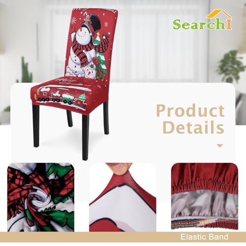 Image of SearchI Christmas Chair Covers Set of 6, Stretch Xmas Kitchen Chair Cover Removable Washable Holiday Parsons Chair Slipcovers for Dining Room, Christmas Decoration, Ceremony(Christmas-Snowman)