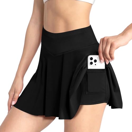 AUYAO Jupe de Tennis Femme, 2 en 1 Jupe de Golf Mini Skorts...