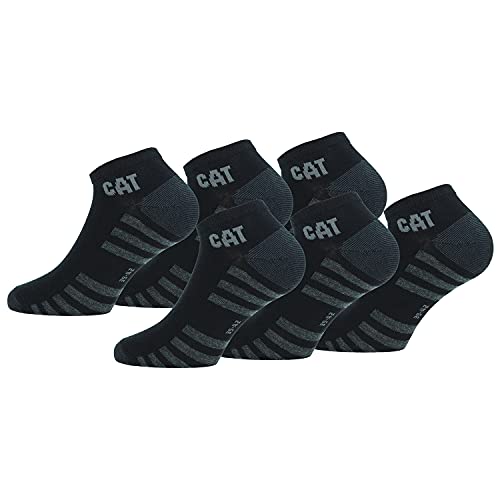 Caterpillar 6 Paires Chaussettes Sneakers Longueur Cheville - Pour Tout Usage - Pointe et Talons Renforcés - Coton (Noir, 43-46)