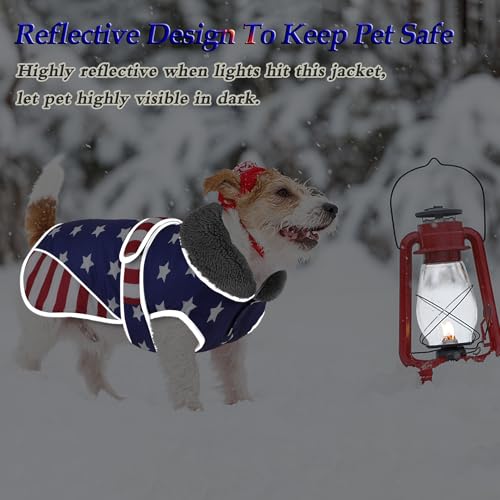 Image of Dogcheer Dog Coat, American Flag Dog Jacket Waterproof Puppy Winter Coat for Cold Weather, Reflective Adjustable Pet Snow Jacket Fleece Sweater for Small Medium Large Dogs - USA Flag, S