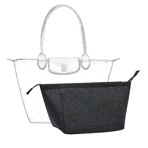 D.DUO Organizer per borse, inserto organizer con cerniera, adatto per manici lunghi e corti Longchamp, organizer per borsa tote (Grande, Grigio Scuro)