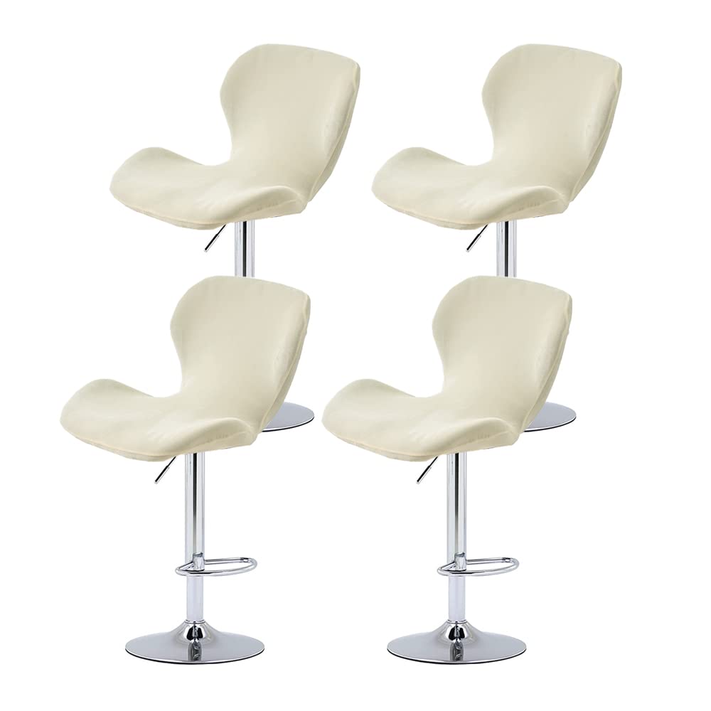 XMNTG Set of 4 Stretch Velvet Bar Stool Chair Covers Kitchen Swivel Stools Slipcovers Curved Short Back Chair Covers Chair Protector Covers for Counter Bar Office Pub Kitchen Hotel (Cream, 4PCS)