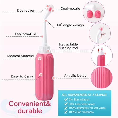 Image of RECLUSE Handheld Portable Bidet Spray with 2 Angled Nozzles Personal Bidet Sprayer for Kids Ass Washing, Personal Hygiene Bathroom Aid, Pregnant Women Cleansing, Postpartum Clean (Pink)