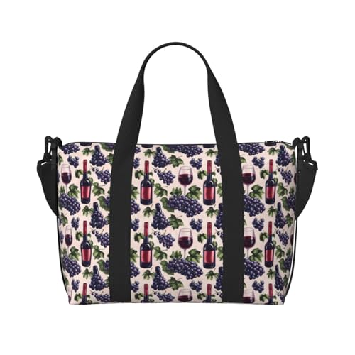 Travel Duffle Bags For Women Men - Grape Wine Print Personal Item Weekender Overnight Gym Carry On Airport Tote Bag With Strap For Yoga, Travel, Business Trips