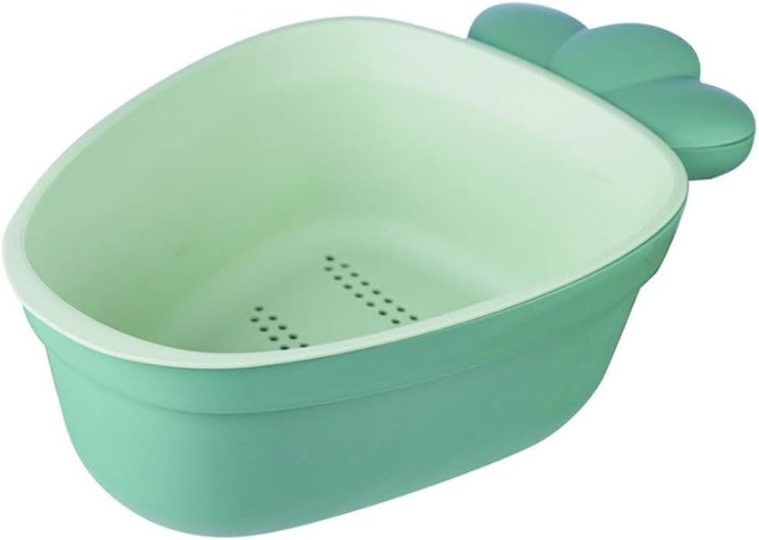 Double Layer Colander Medium Plastic Filter Detachable Strainers for Cleaning Veggies Fruits Kitchen Strainer Washable Rice(Green)