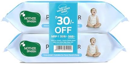 Mother Sparsh 99% Pure Water (Unscented) Baby Wipes with Lid I Natural Plant made cloth - Super thick Wet Wipes I 72 pcs/pack - Pack of 2 (Super Saver Pack)