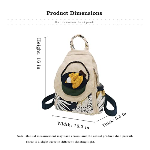 Image of Small Canvas Backpack, Retro Boho Washed Hippie for Women Daily Commute (Corn Decorations)
