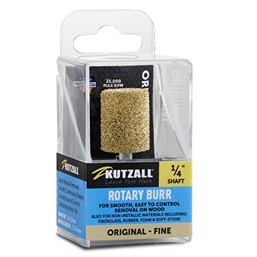 Kutzall Original Cylinder Rotary Burr, 1⁄4" Shaft, Fine - Woodworking Attachment For Bosch, Dewalt, Milwaukee, Makita. Abrasive Tungsten Carbide, 3⁄4" (19Mm) Head Dia. X 1" (25.4Mm) Length, C-34G #TOP1