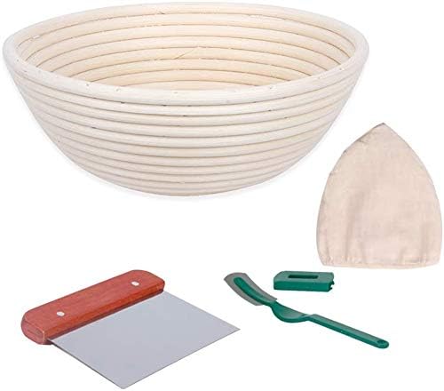 Banneton Bread Proofing Basket Set - 9 Inch Round Bread Basket, Sourdough Natural Rattan Proofing Baskets with Dough Scraper Linen Liner Cloth Bread Lame for Artisan & Home Bakers