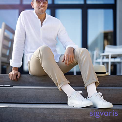 Image of Sigvaris Men's Motion Cushioned Cotton 360 Closed Toe Calf-High Socks 20-30mmHg - Whie - Small Long