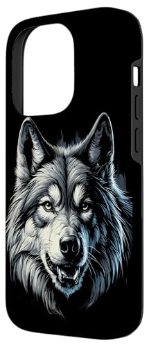 Hülle für iPhone 14 Pro Majestätischer grauer Wolf (Canis Lupus) Portrait-Grafik