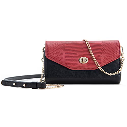 ZhaoCo Mädchen Umhängetasche PU Leder Kleine Umhängetasche mit verstellbarem Schultergurt Handy Geldbörse Handtasche für Frauen - Schwarz/Rot Cover