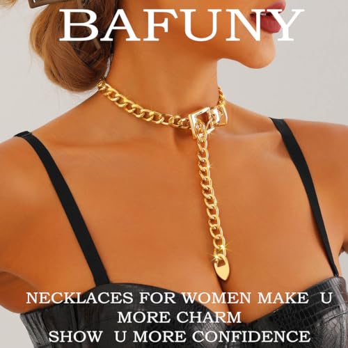 Chunky Gold Choker Punk Belt Buckle Collar Necklace Long Y-Necklace Thick Chain Neck Jewelry for Women3