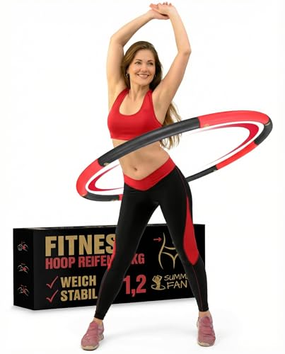 SummerFan Hula Hoop Reifen Erwachsene (1 2 kg | 8 Teile) - Größenverstellbar & Stabil - Fitness Reifen zum Abnehmen (Ohne Wellen) - Weicher NBR Schaumstoff für Anfänger