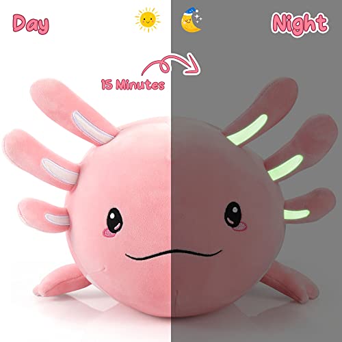 Cute Axolotl Plush Toys Pillow, 20 Inch Luminous Realistic Salamander Axolotl Stuffed Animal Toy Glow In The Dark, Soft Plushie Toys Hugging Pillow Doll For Kids Girls Girlfriend Birthday Gifts #TOP3