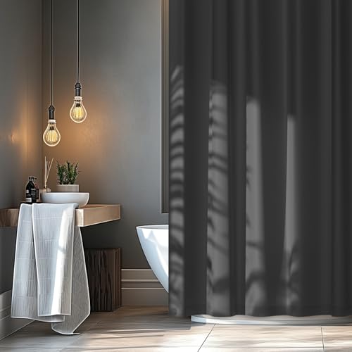Seenus Charcoal Grey Waterproof Fabric Shower Curtain Liner with 3 Large Magnets Washable Cloth Shower Liner Carbon Grey 72 x 72 inch Lightweight Bathroom Shower Curtain Dark Gray