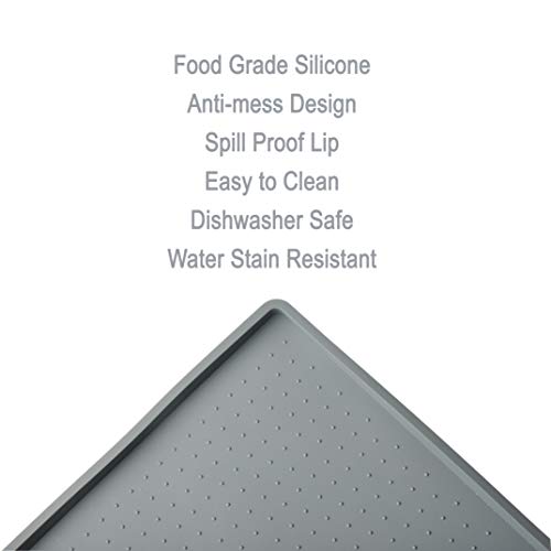 Mofason Pet Food Mat Waterproof Dog Mat 24”X16” Large – 0.5” Inch Raised Edge, Dog Cat Silicone Feeding Placemat Water Bowl Tray For Floors, Nonslip Washable Dog Mat For Food And Water #TOP3