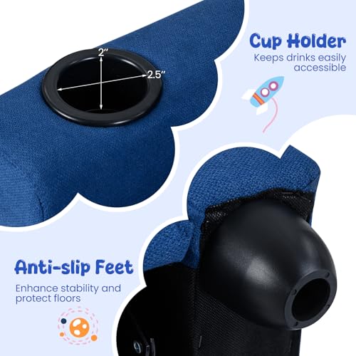 Image of HONEY JOY Kids Recliner, 2-in-1 Toddler Armrest Sofa Couch with Cup Holders, Adjustable Footrest, Fabric Surface, Child-Size Recliner Chair for Boys Girls Age 3+ (Blue)
