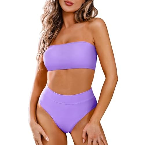 Pink Queen Women's Removable Strap Wrap Pad Cheeky High Waist Bikini Set Swimsuit Small 01 - Purple
