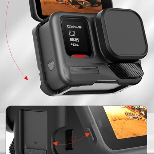 Image of M.G.R.J Silicone Protective Case Cover for Insta360 Ace Pro 2 Action Camera, Camera Lens Cover Cap with Hand Strap (Black)