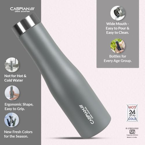 Image of CASPIAN / / / Aqua ISI Certified Stainless Steel Water Bottle (Grey Goose, 1 Litre) | Leak Proof Thunder for Fridge Home Office Travel School Kids Boys Girls Adults Sports Gym Yoga Gift | BPA Free